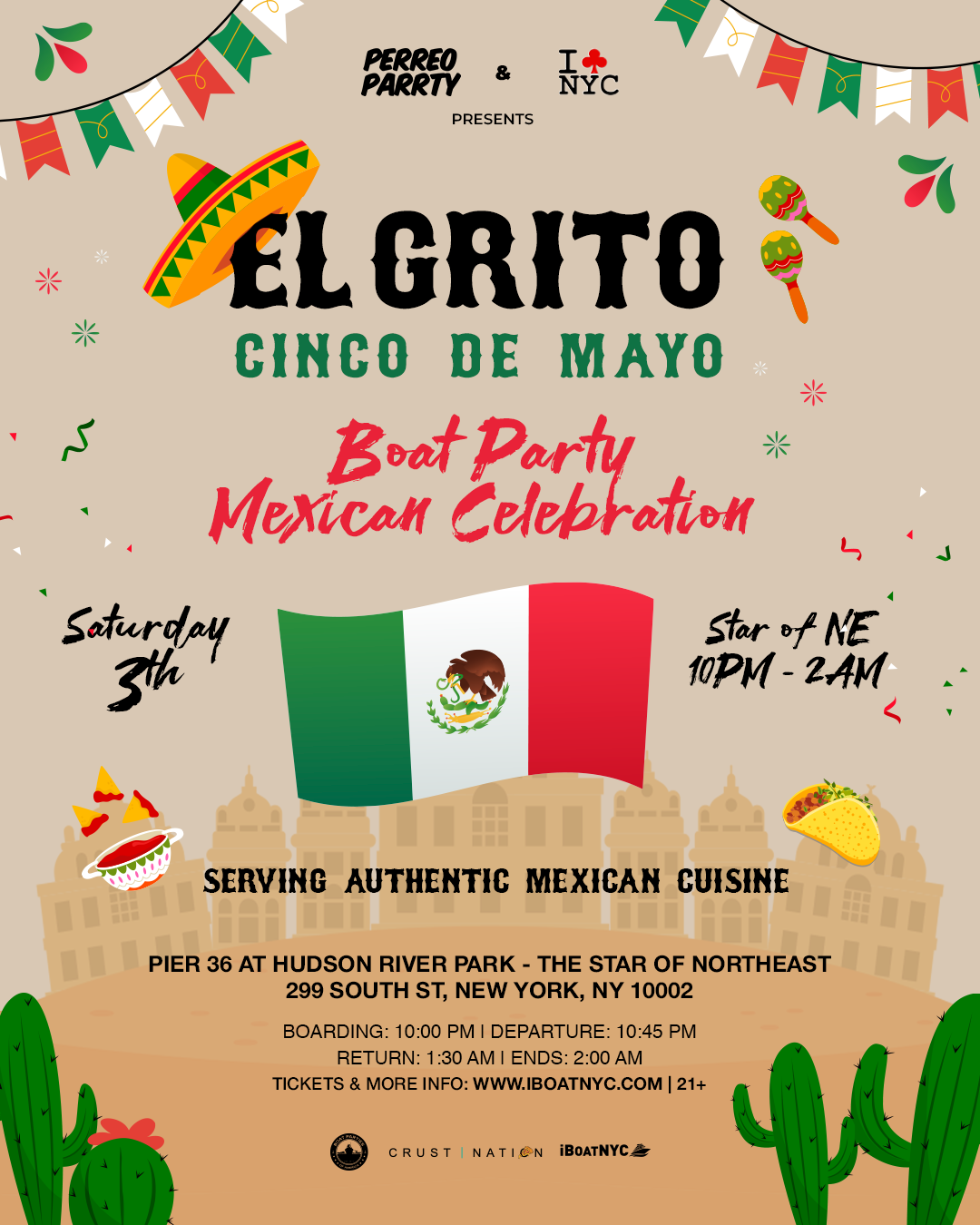 EL GRITO: CINCO DE MAYO Mexican Celebration  Boat Party Yacht Cruise NYC