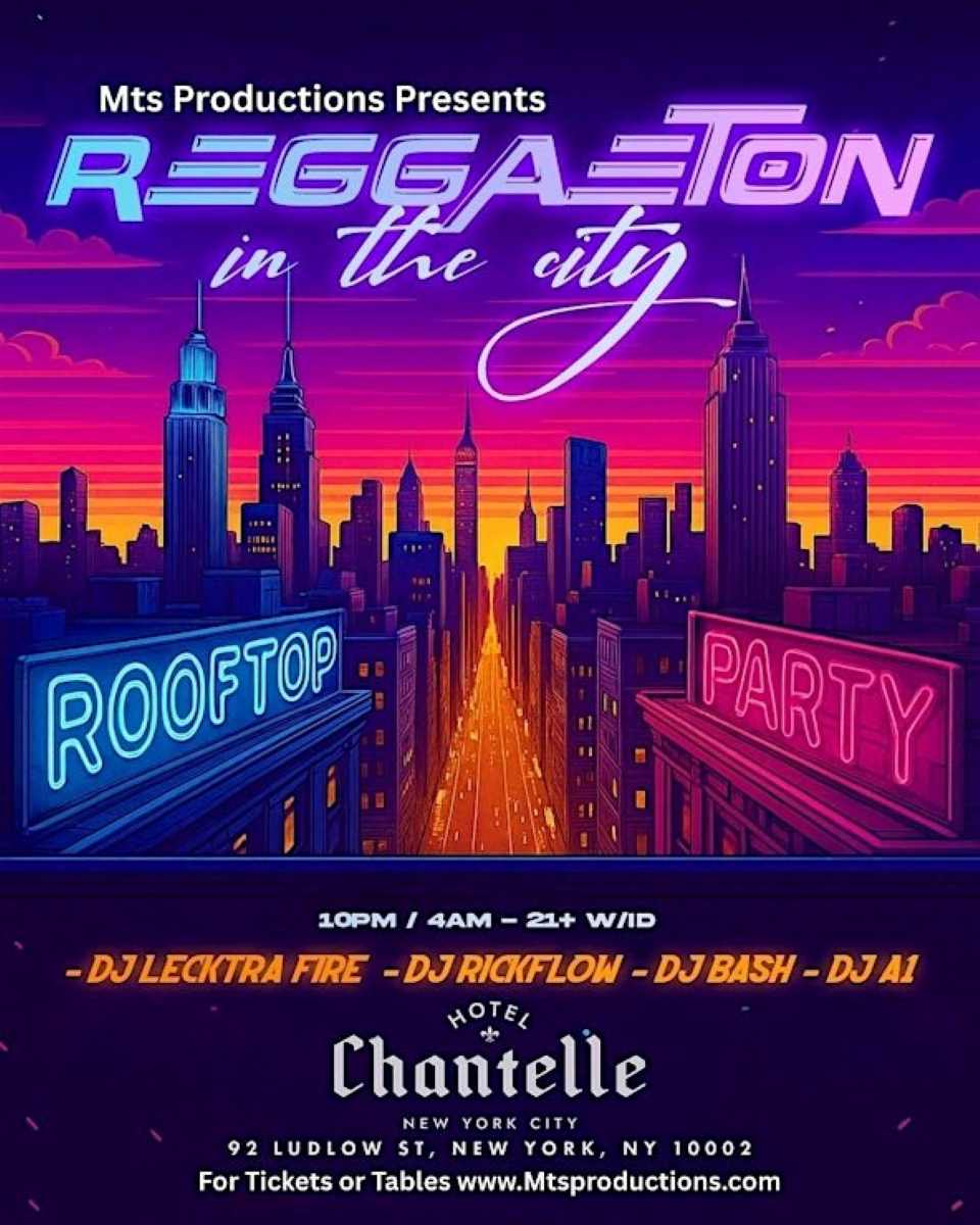 Buy tickets for Reggaeton in the City Rooftop Party at Hotel Chantelle | Saturday, Jan 10th Reggaeton in the City Rooftop Party at Hotel Chantelle | Saturday, Jan 10th