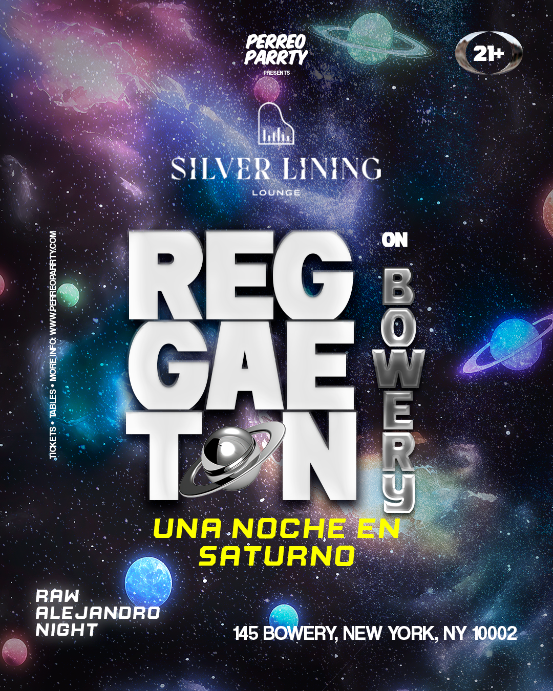 Buy tickets for REGGAETON on Bowery - Una Noche en Saturno Rauw Alejandro Tribute Party REGGAETON on Bowery - Una Noche en Saturno Rauw Alejandro Tribute Party