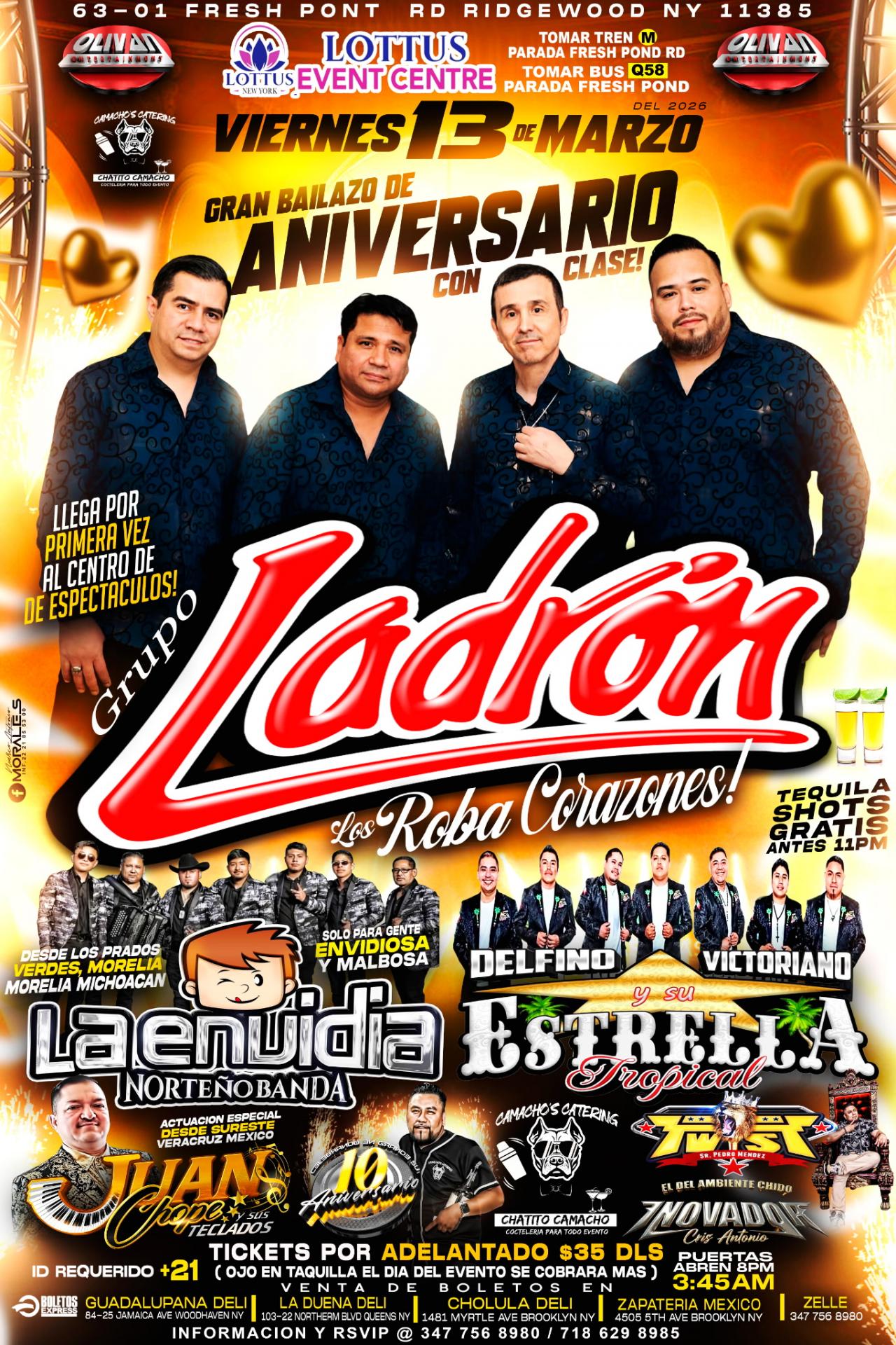 Buy tickets for Grupo Ladron, Envidia Norteno Banda, Delfino y Su Estrella Tropical Grupo Ladron, Envidia Norteno Banda, Delfino y Su Estrella Tropical