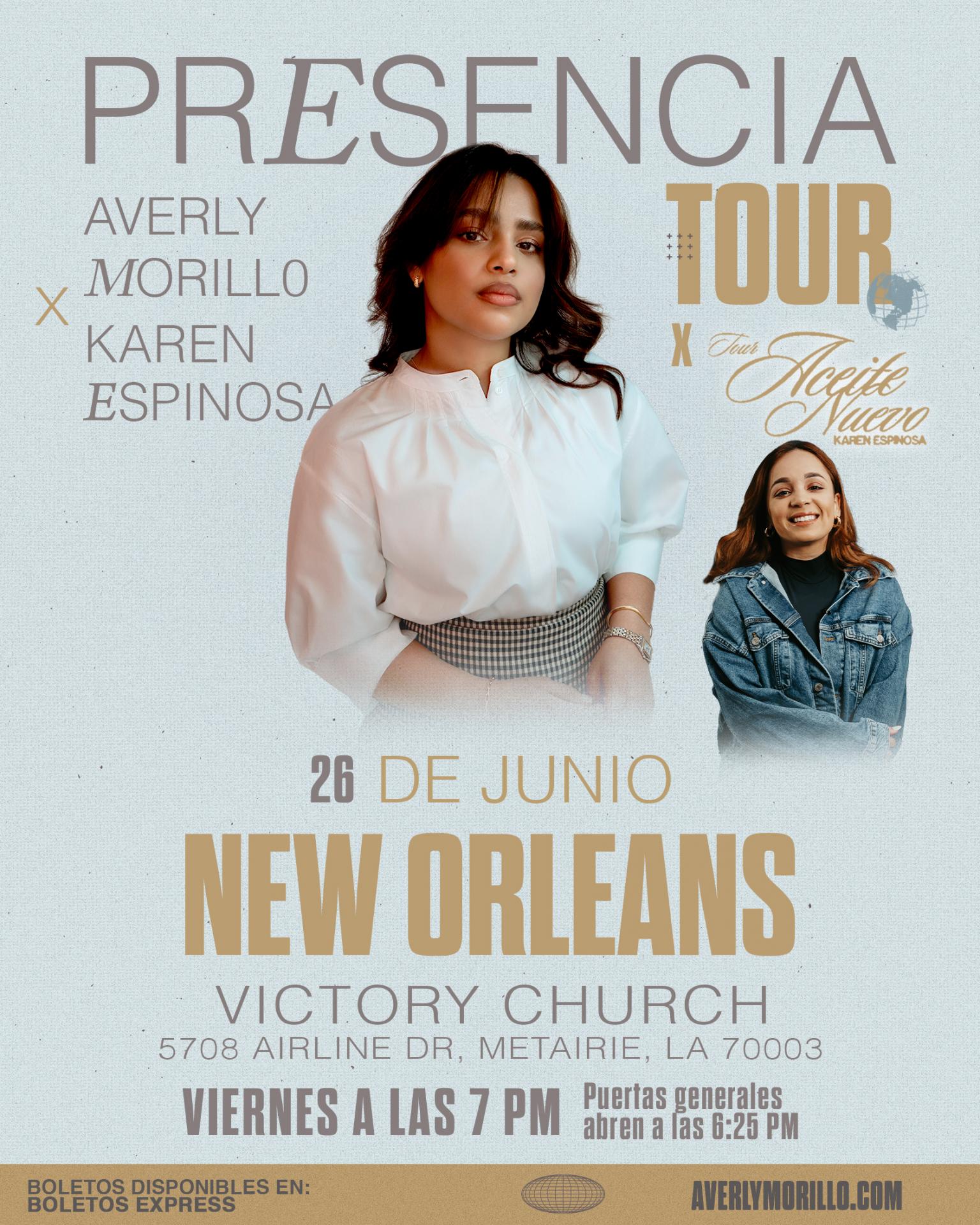 Buy tickets for Averly Morillo - Presencia Tour - Nuevo Orleans Averly Morillo - Presencia Tour - Nuevo Orleans