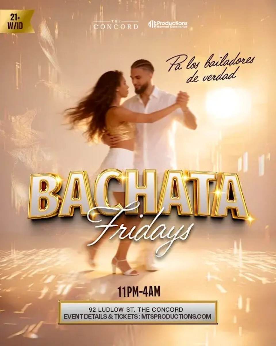 Buy tickets for Friday Bachata Night at Concord NYC | Traditional Bachata | Apr 24 Friday Bachata Night at Concord NYC | Traditional Bachata | Apr 24