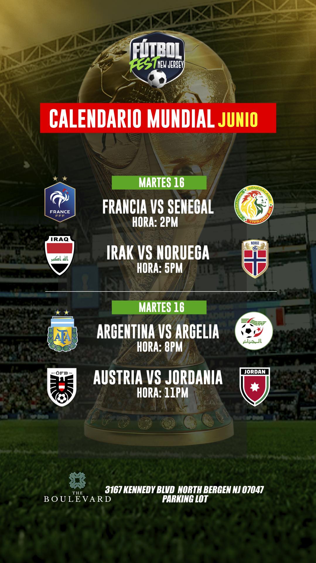 FUTBOL FEST NEW JERSEY | ( V.I.P AREA ) PARTIDOS JUNIO 16