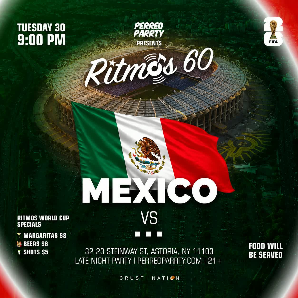 Buy tickets for FIFA WORLD CUP 2026 WATCH PARTY: MEXICO at Ritmos 60 Bar NYC FIFA WORLD CUP 2026 WATCH PARTY: MEXICO at Ritmos 60 Bar NYC