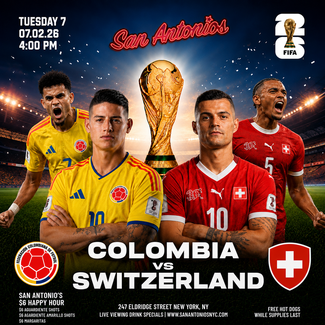 Buy tickets for FIFA WORLD CUP 2026 WATCH PARTY: COLOMBIA vs SWITZERLAND at San Antonios FIFA WORLD CUP 2026 WATCH PARTY: COLOMBIA vs SWITZERLAND at San Antonios