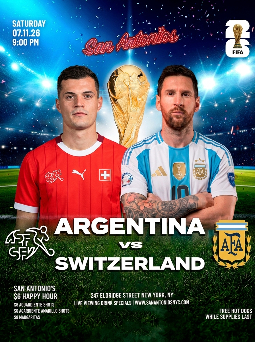 Buy tickets for FIFA WORLD CUP 2026 WATCH PARTY: ARGENTINA vs SWIZTERLAND at San Antonios FIFA WORLD CUP 2026 WATCH PARTY: ARGENTINA vs SWIZTERLAND at San Antonios