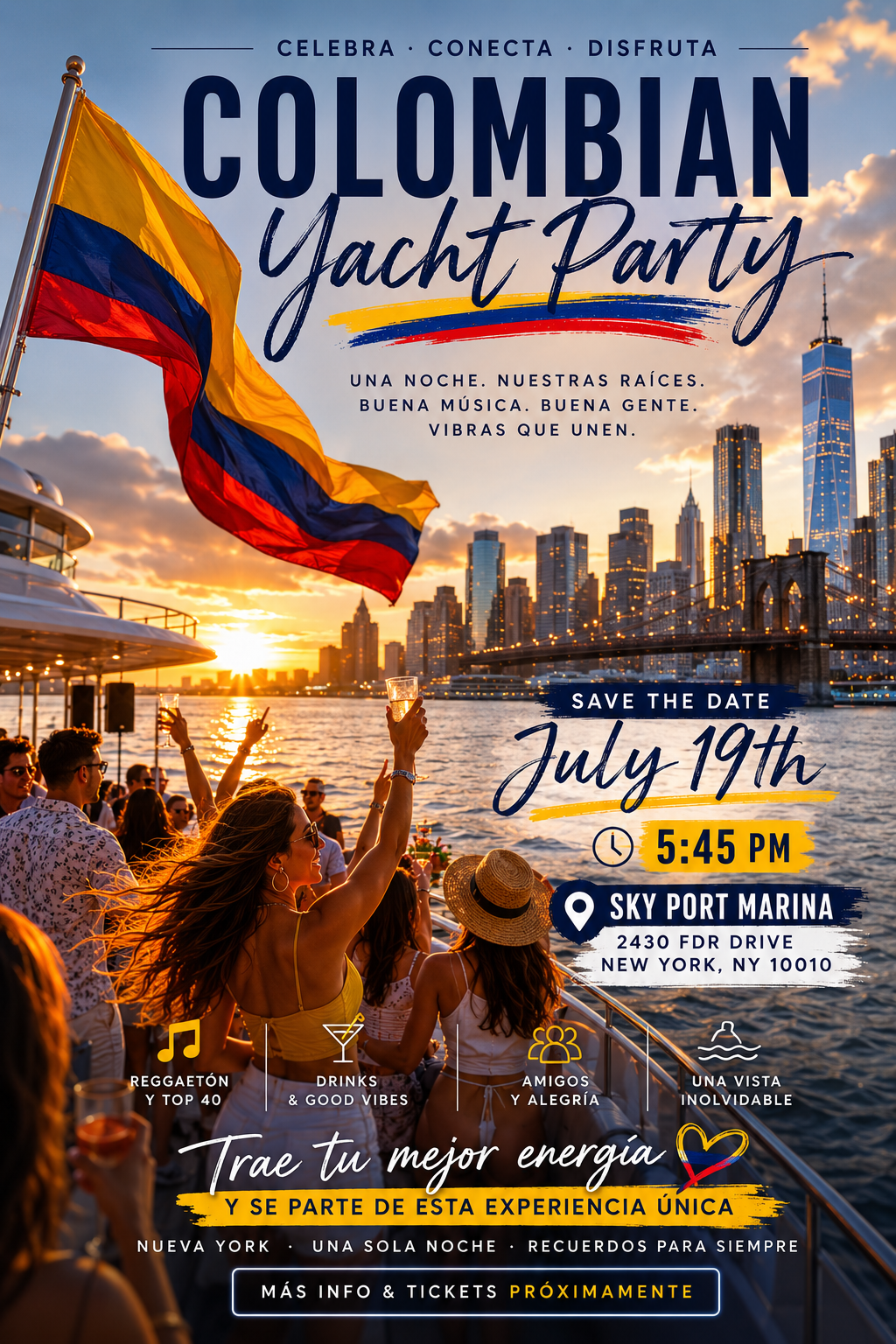 Fiesta en Yate – Independencia de Colombia en Nueva York 2026