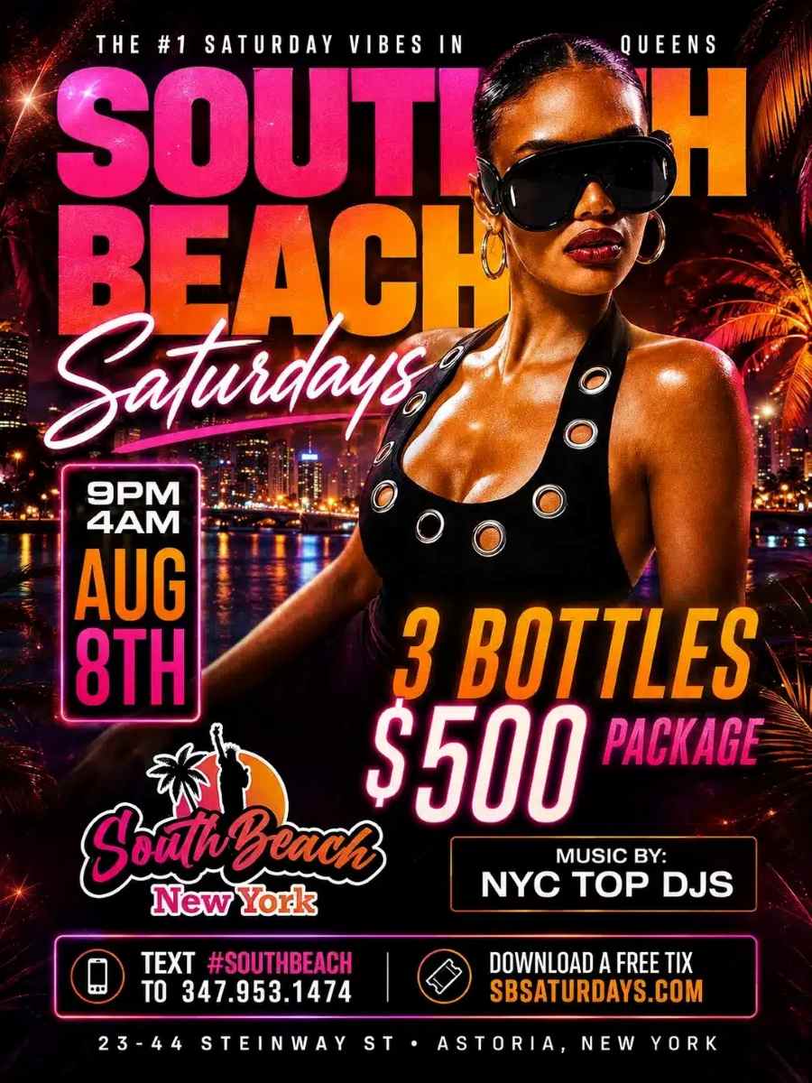 Best Saturday Night Party in Queens NYC | South Beach Saturdays – August 8