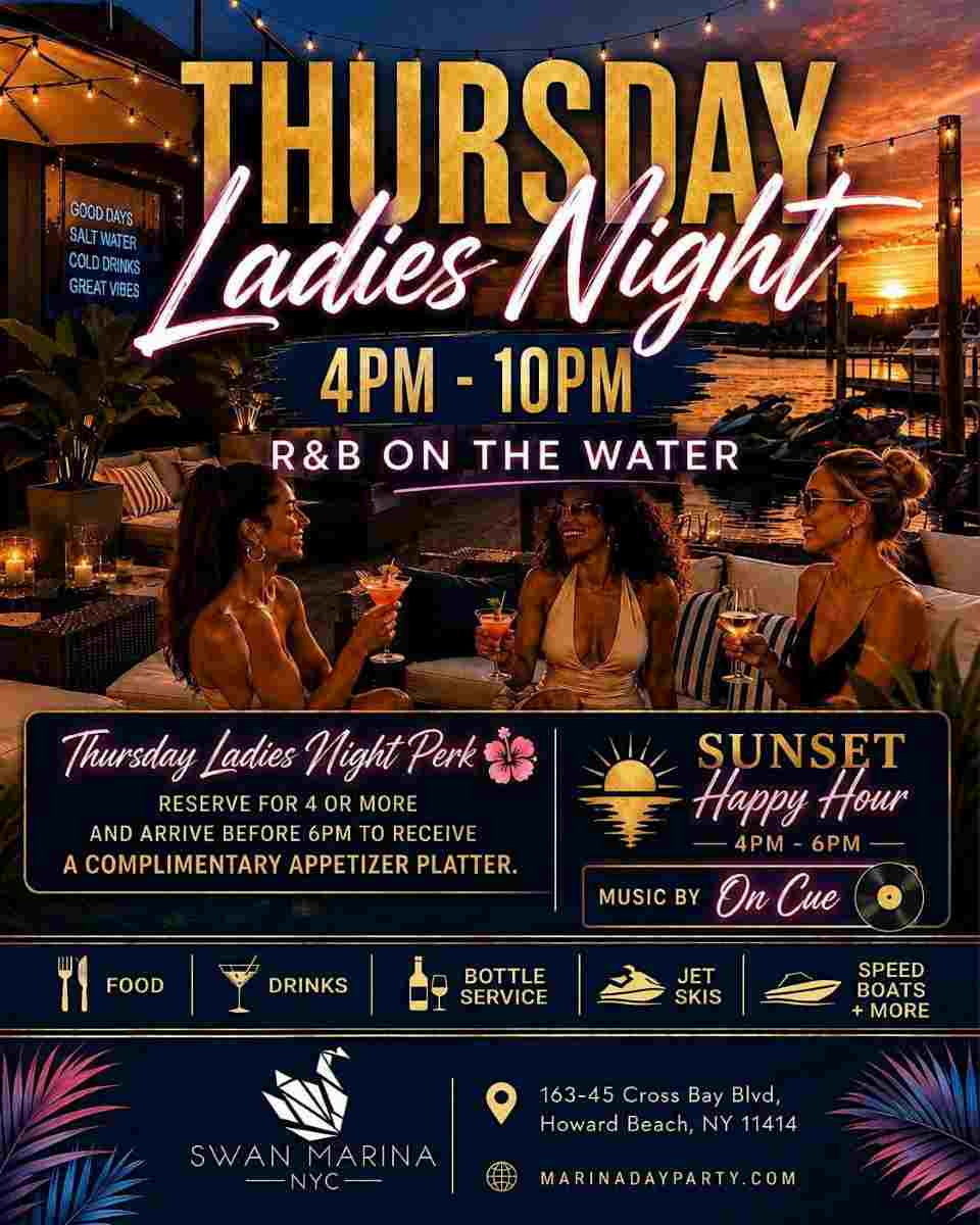 Buy tickets for Thursday Ladies Night NYC at Swan Marina | R&B on the Water Thursday Ladies Night NYC at Swan Marina | R&B on the Water