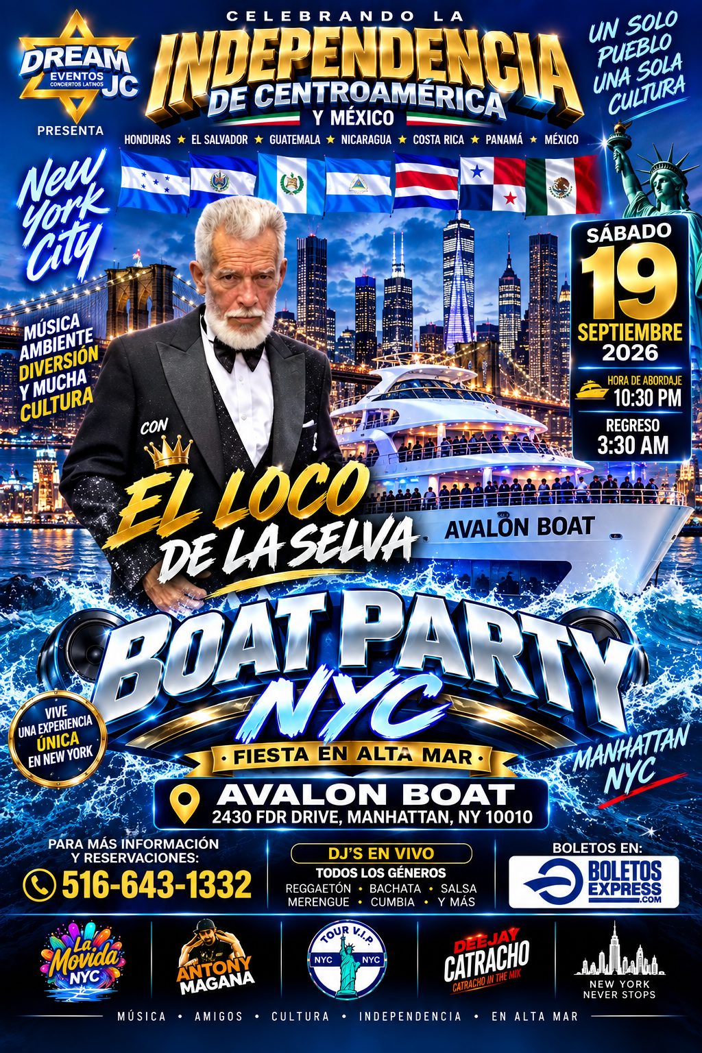 Buy tickets for Fiesta en Barco NYC Manhattan con El Loco de la selva / Sab 19 Sept Fiesta en Barco NYC Manhattan con El Loco de la selva / Sab 19 Sept