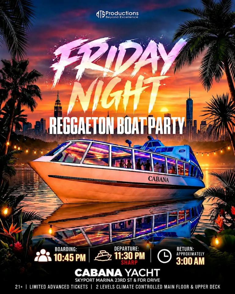 Buy tickets for Reggaeton Boat Party NYC | Cabana Yacht at Skyport Marina | Oct 24 Reggaeton Boat Party NYC | Cabana Yacht at Skyport Marina | Oct 24